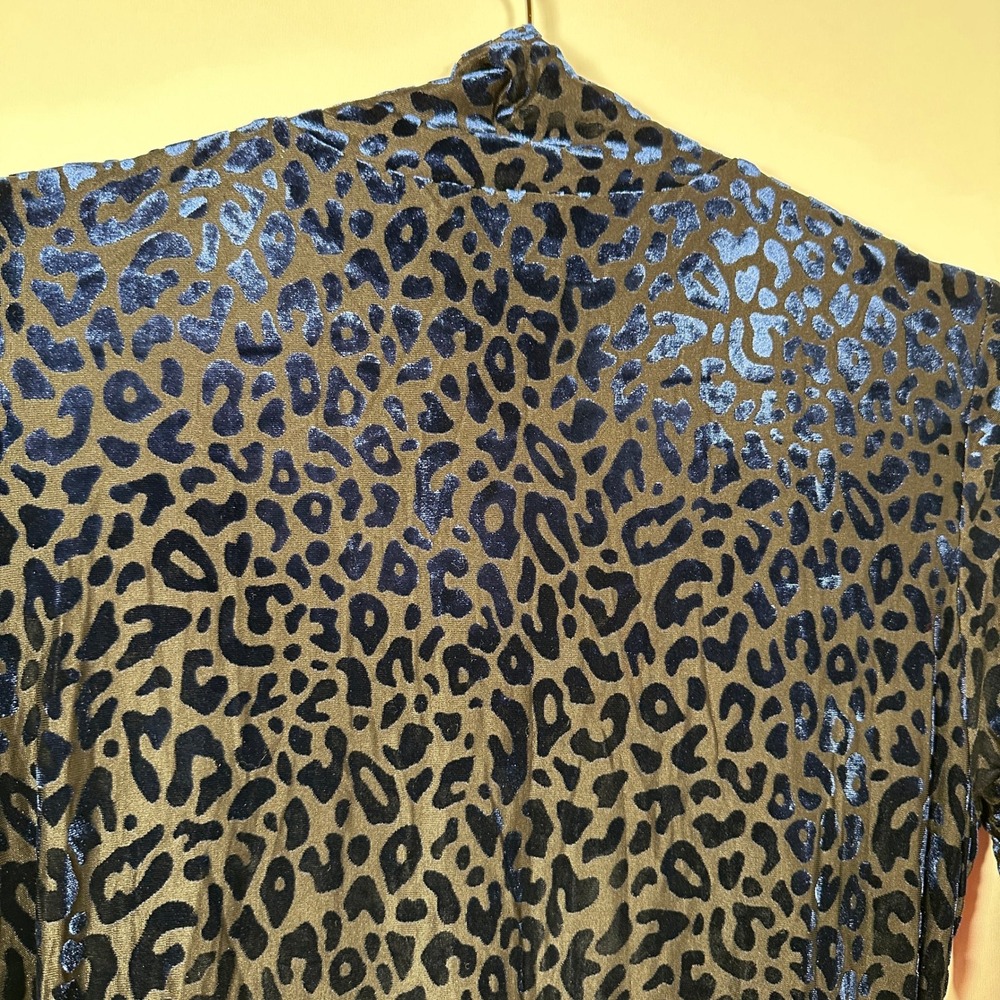 Leopard Velvet Tight Bodycon Dress Angeleye Narcissus Navy Mock Neck Ruched 10 - Picture 6 of 8